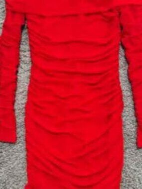GOKATOSAU Red Off-the-Shoulder Ruched Mini Dress